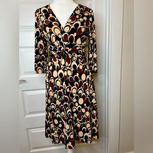 Stylish Sushiflower Women's Patterned Dress - Black, Cream, Brown. Size Large